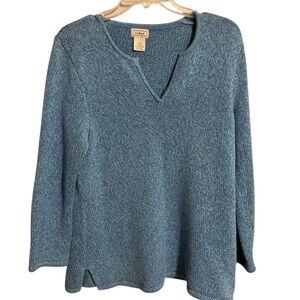 L.L. Bean Blue 100% Cotton‎ Knit Outdoor Casual  Comfy Cozy V-Neck Sweater Large